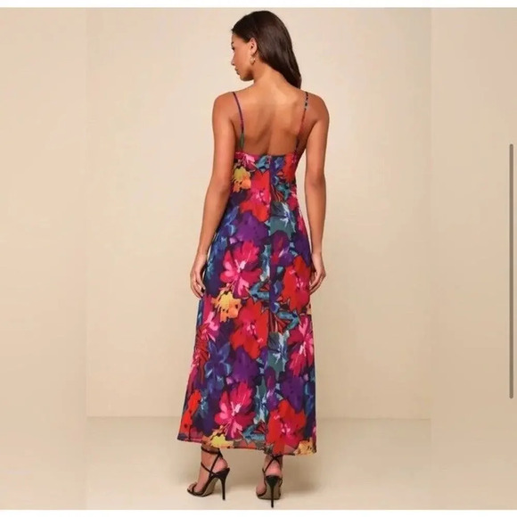 Lulus Meant to Amaze Watercolor Floral Cowl Neck Maxi Slip Dress Size Medium NWT - Picture 2 of 10